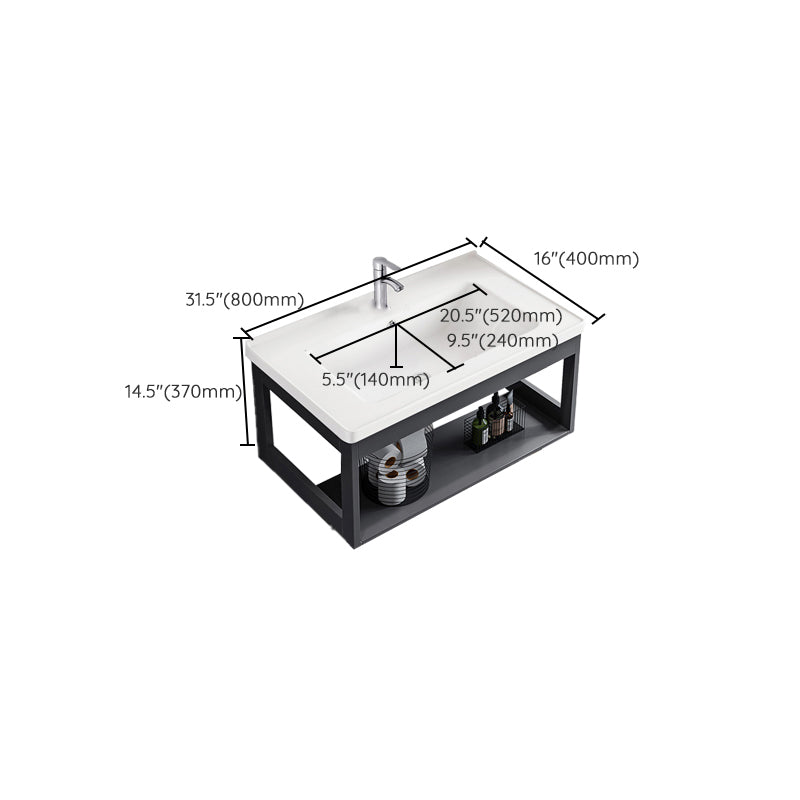 Bathroom Vanity Set Wall Mounted Storage Shelf Ceramic Sink Mirror Vanity Sink with Faucet