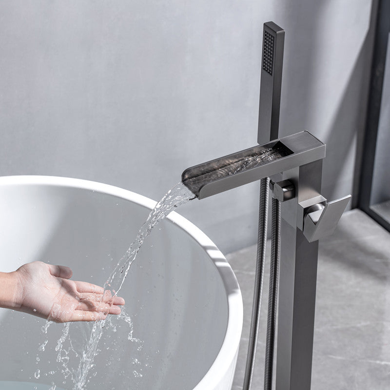 Floor Mounted Metal Freestanding Tub Filler One Handle Waterfall Freestanding Faucet