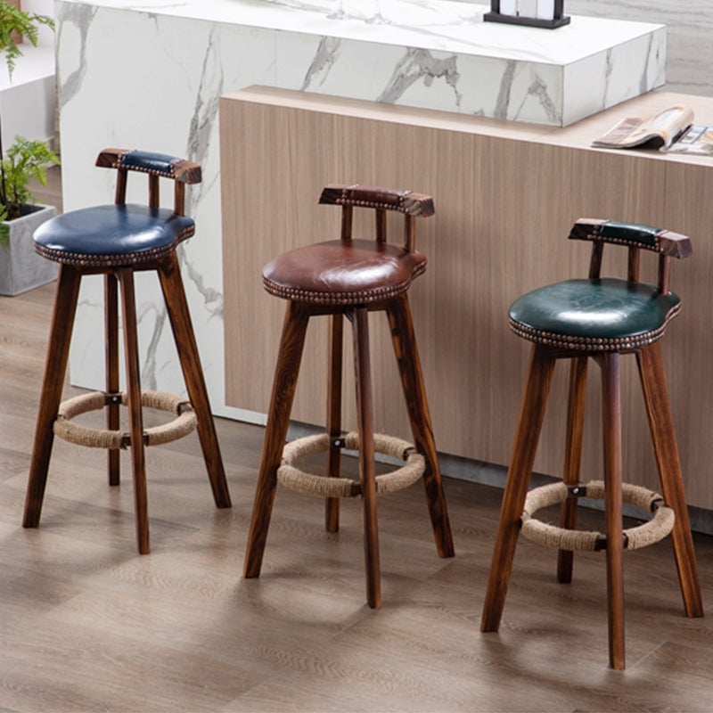 Industrial Low Back Dining Stools Armless Bar Stools with Wood Base
