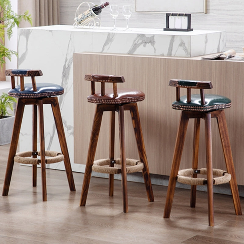 Industrial Low Back Dining Stools Armless Bar Stools with Wood Base