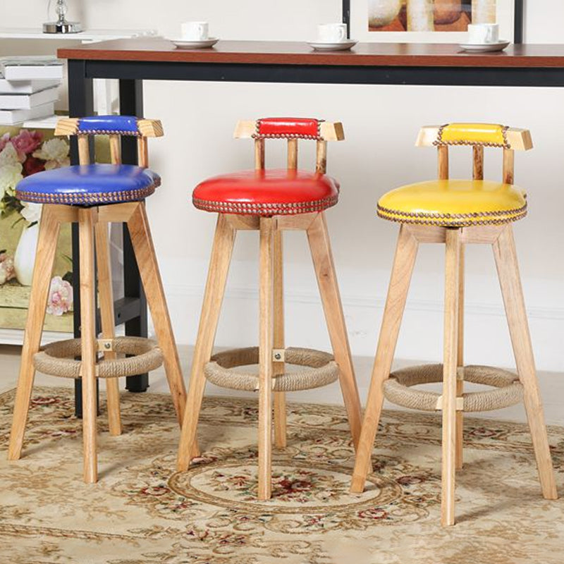 Industrial Low Back Dining Stools Armless Bar Stools with Wood Base