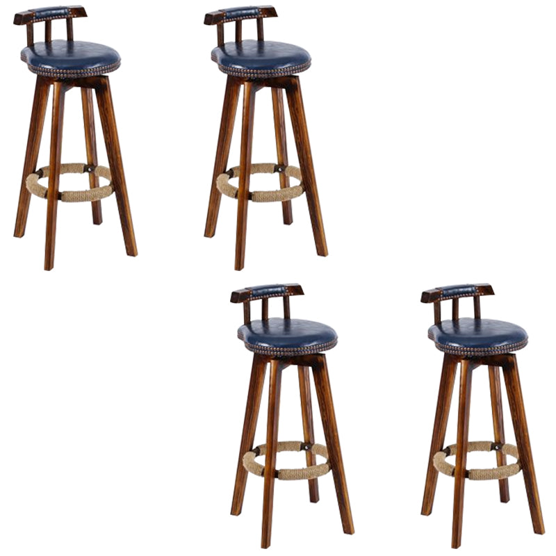 Industrial Low Back Dining Stools Armless Bar Stools with Wood Base