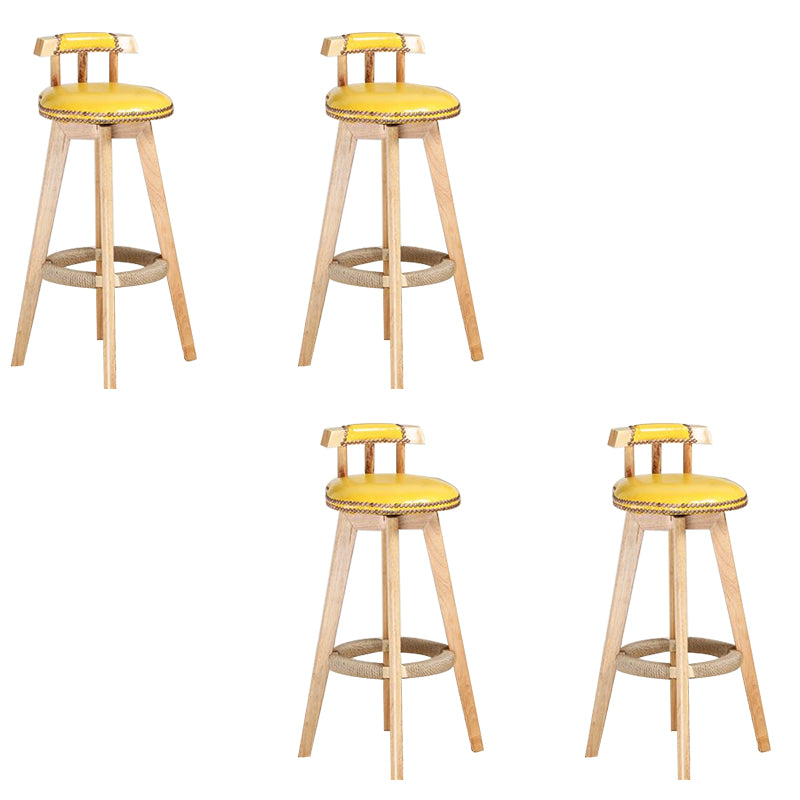 Industrial Low Back Dining Stools Armless Bar Stools with Wood Base