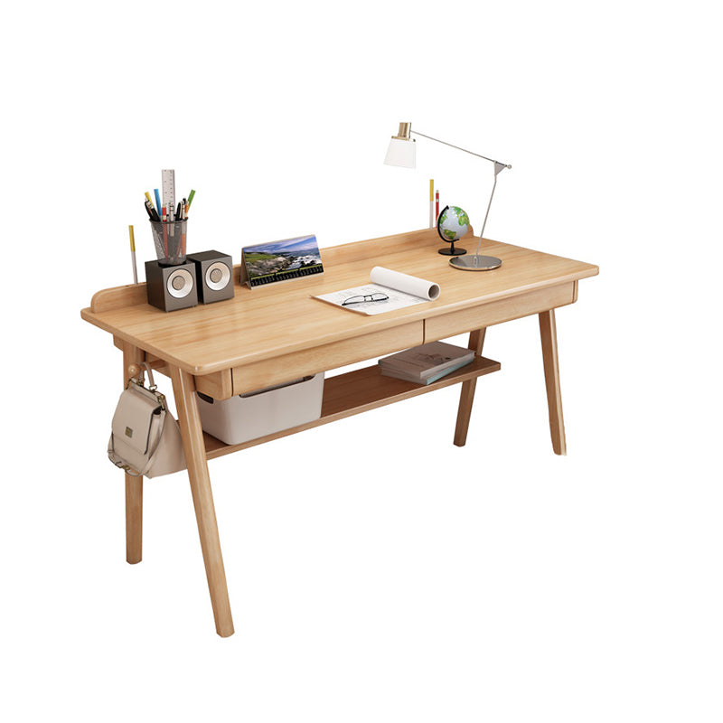 2 Drawers Task Desk Rectangular Shaped Office Desk in Natural/White/Brown