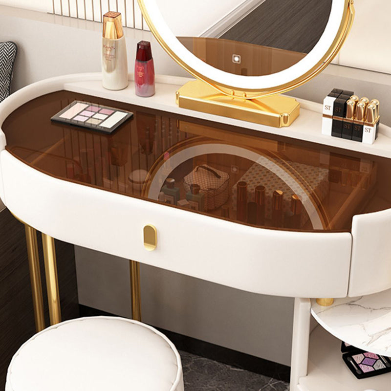 3 Drawers Glam Makeup Vanity Desk with Glass Top Makeup Vanity