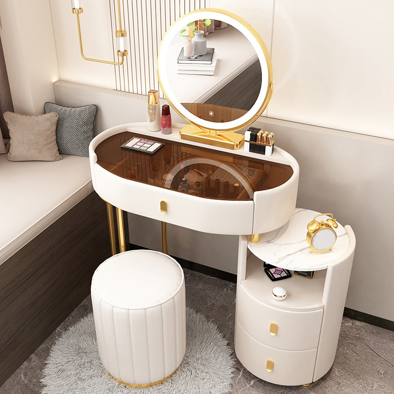 3 Drawers Glam Makeup Vanity Desk with Glass Top Makeup Vanity