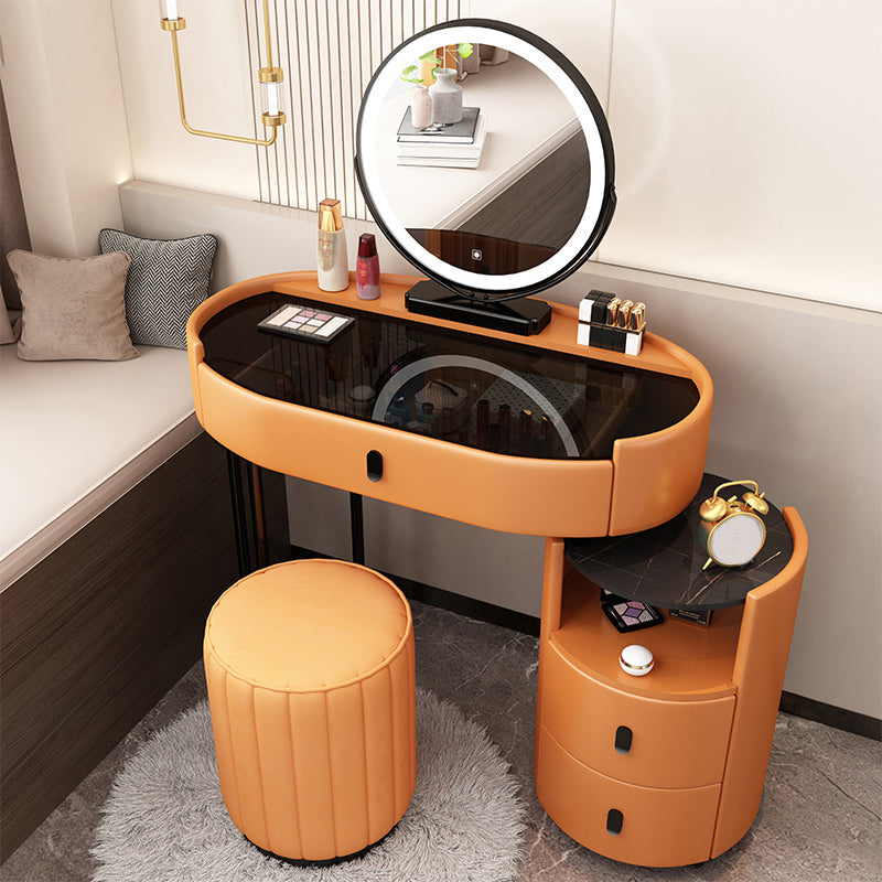 3 Drawers Glam Makeup Vanity Desk with Glass Top Makeup Vanity