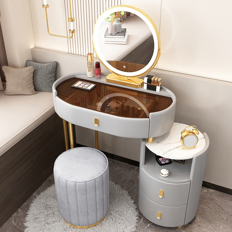 3 Drawers Glam Makeup Vanity Desk with Glass Top Makeup Vanity