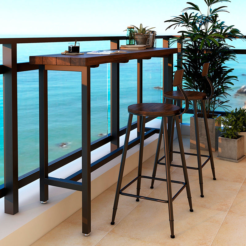 Solid Wood Dining Stool Modern Bar Stool with Black Metal Base