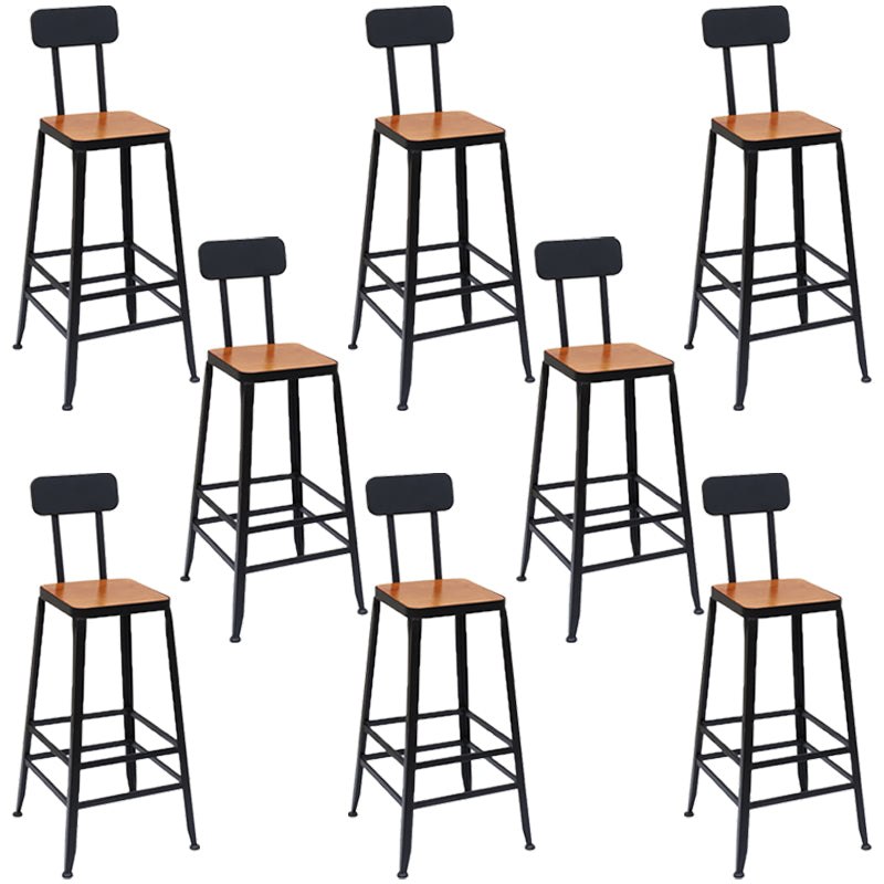 Solid Wood Dining Stool Modern Bar Stool with Black Metal Base