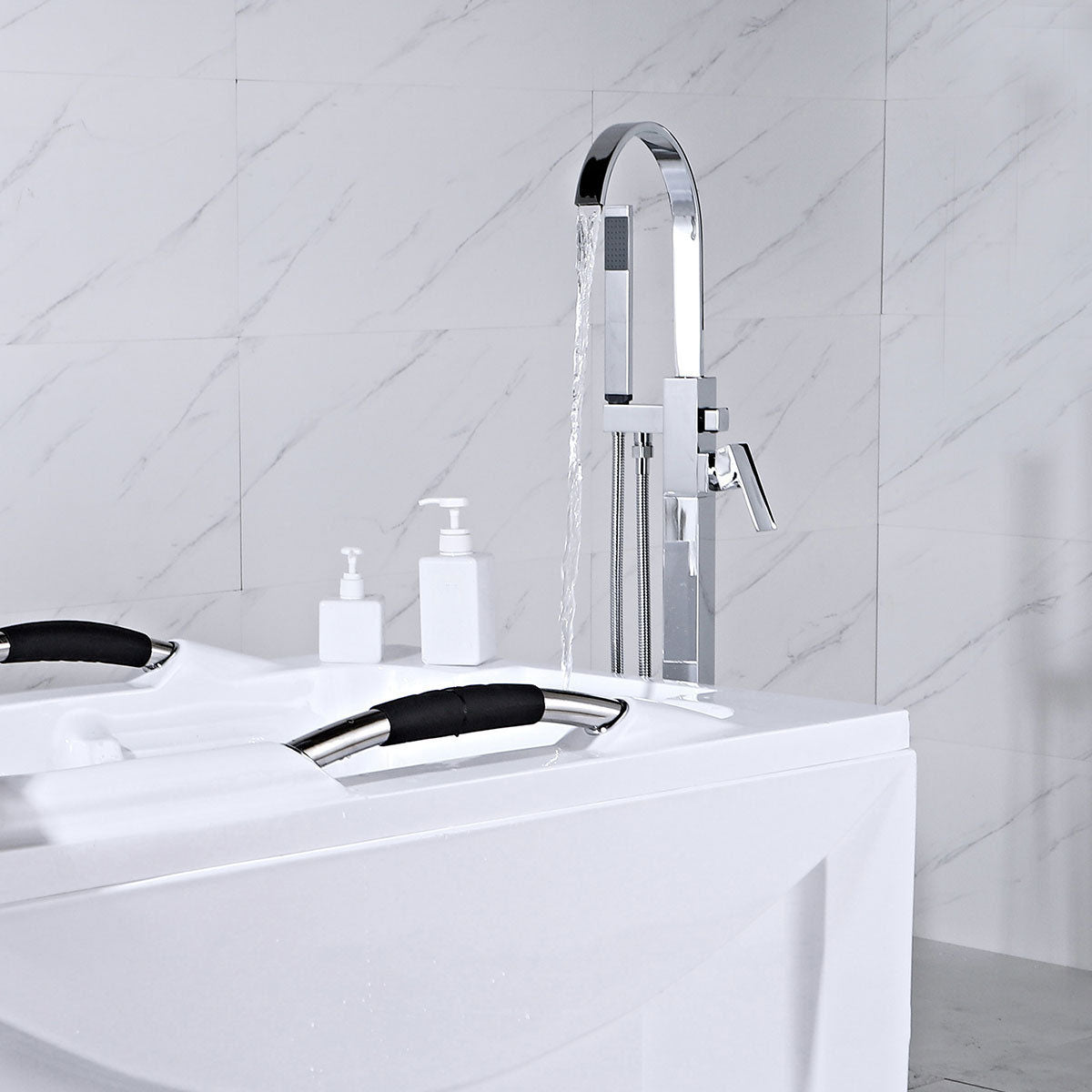 Modern Freestanding Tub Filler Trim Brass Floor Mounted with Risers Freestanding Faucet