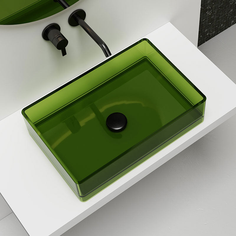 Modern Vessel Bathroom Sink Square Resin with Pop-Up Drain Vessel Lavatory Sink Only