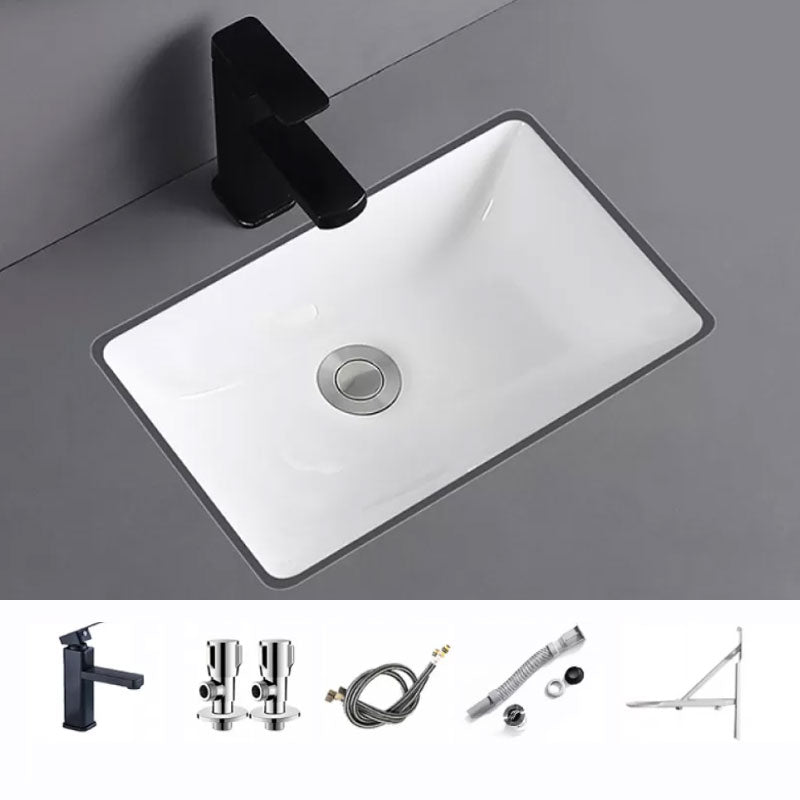 Traditional Undermount Vanity Sink Porcelain Rectangular with Pop-Up Drain Vessel Sink