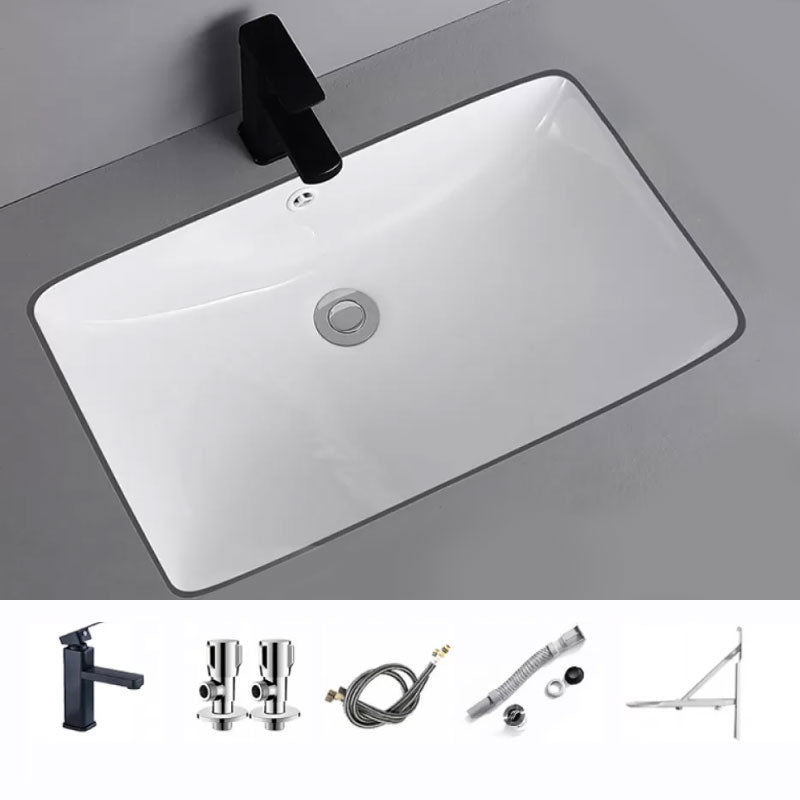 Traditional Undermount Vanity Sink Porcelain Rectangular with Pop-Up Drain Vessel Sink