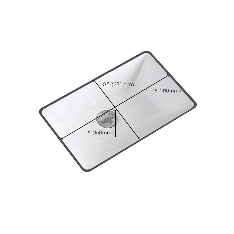 Traditional Undermount Vanity Sink Porcelain Rectangular with Pop-Up Drain Vessel Sink