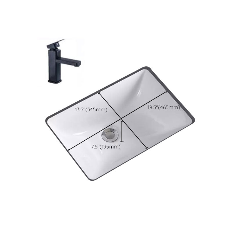 Traditional Undermount Vanity Sink Porcelain Rectangular with Pop-Up Drain Vessel Sink