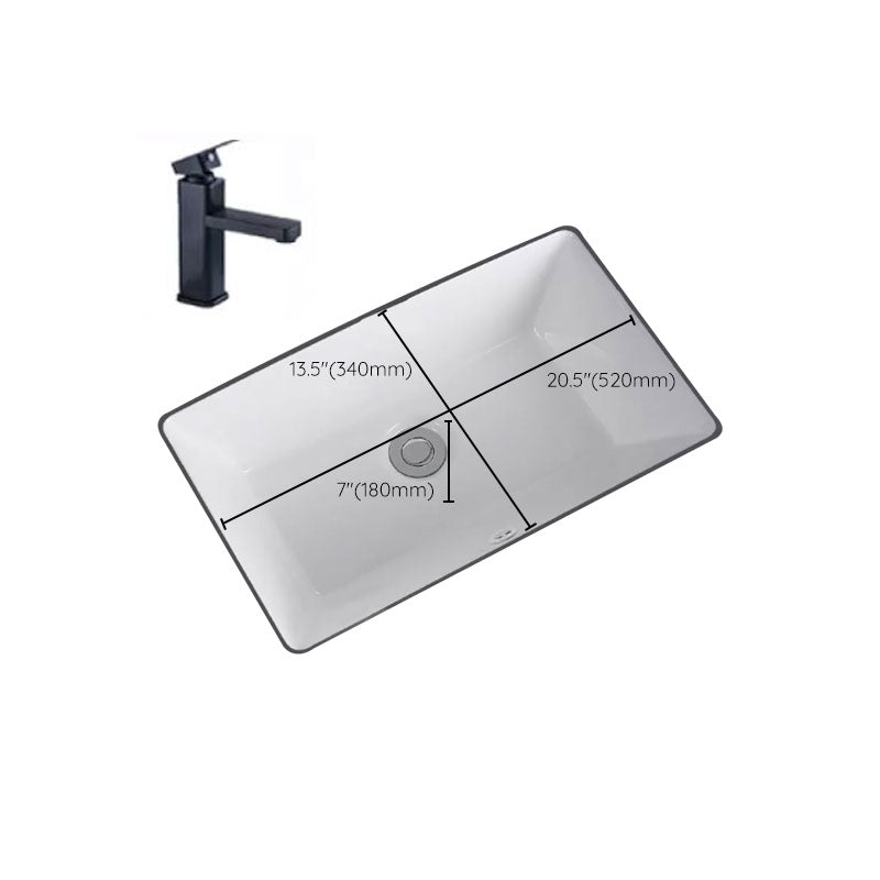 Traditional Undermount Vanity Sink Porcelain Rectangular with Pop-Up Drain Vessel Sink