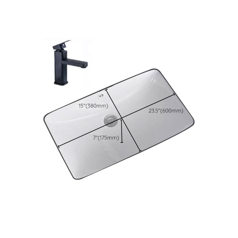 Traditional Undermount Vanity Sink Porcelain Rectangular with Pop-Up Drain Vessel Sink