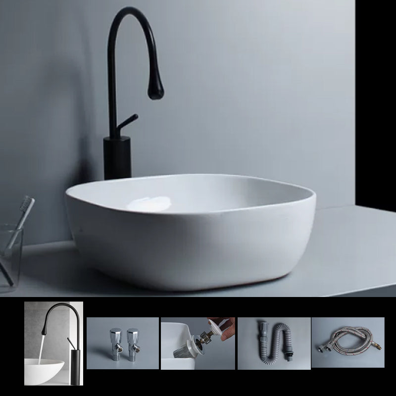 Traditional Vessel Bathroom Sink Porcelain with Faucet Basin Sink