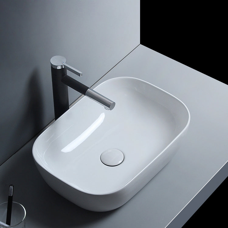Traditional Vessel Bathroom Sink Porcelain with Faucet Basin Sink