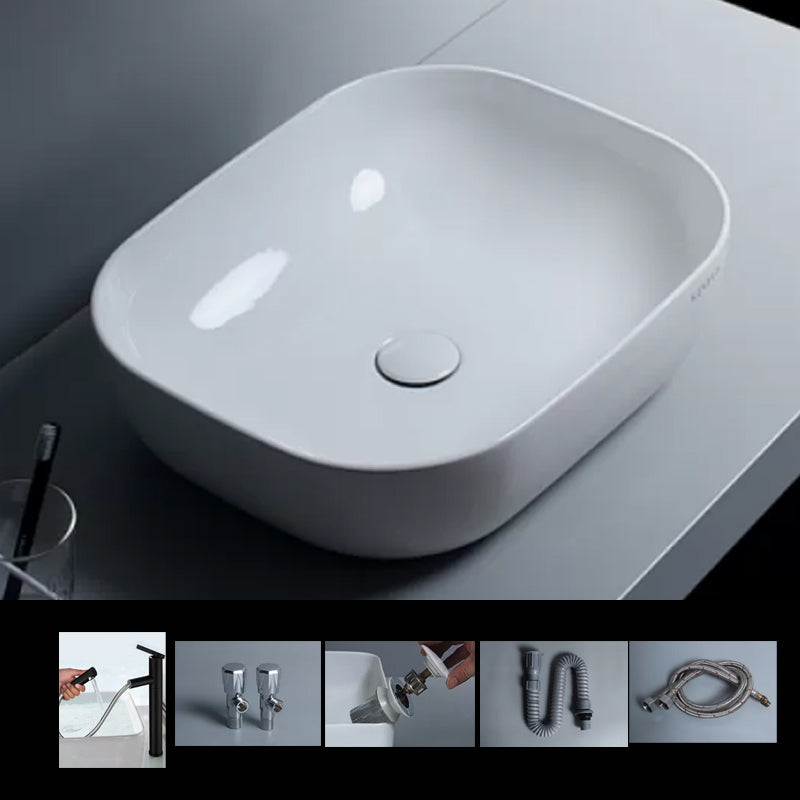 Traditional Vessel Bathroom Sink Porcelain with Faucet Basin Sink