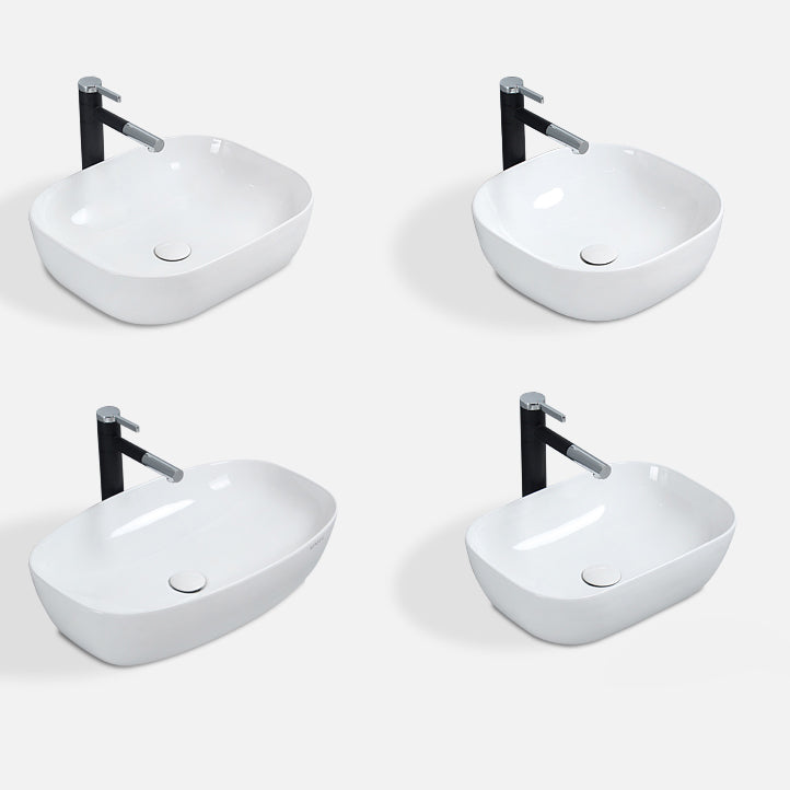 Traditional Vessel Bathroom Sink Porcelain with Faucet Basin Sink