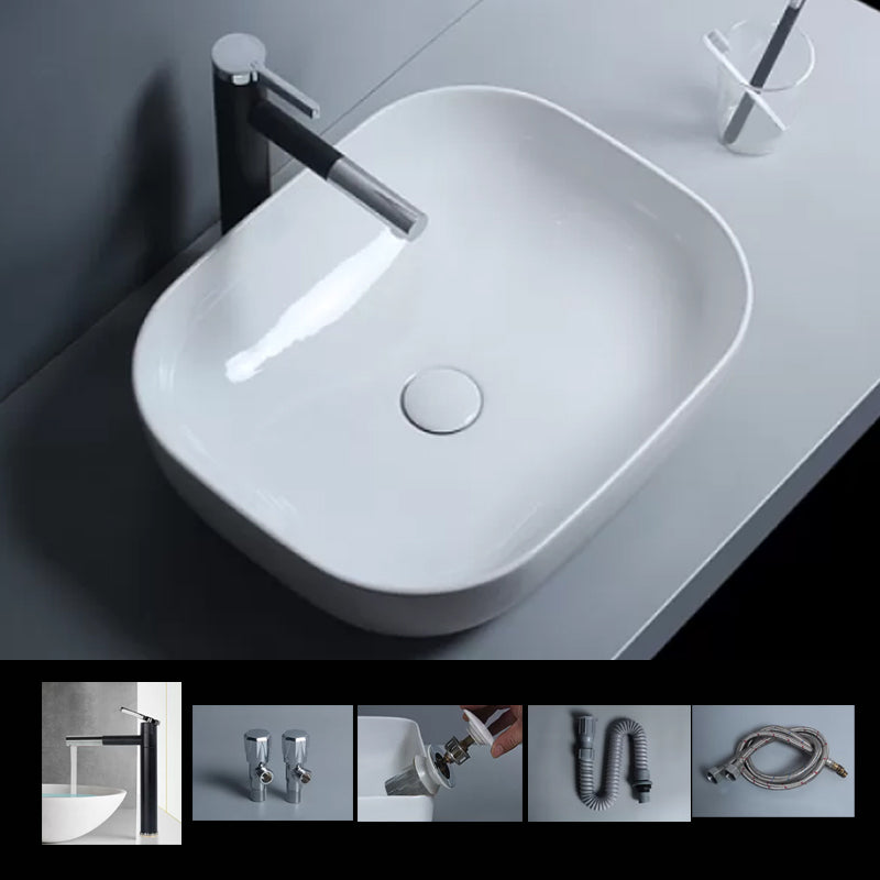 Traditional Vessel Bathroom Sink Porcelain with Faucet Basin Sink