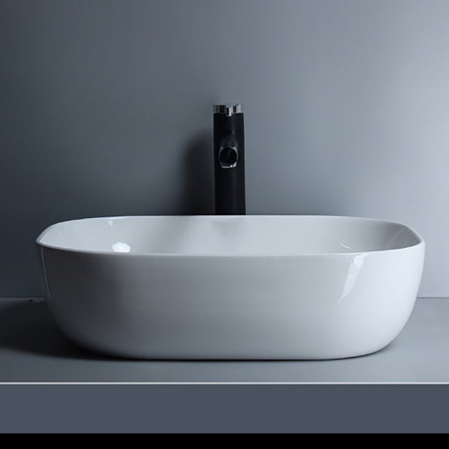Traditional Vessel Bathroom Sink Porcelain with Faucet Basin Sink
