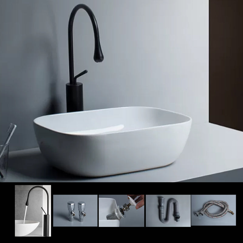 Traditional Vessel Bathroom Sink Porcelain with Faucet Basin Sink