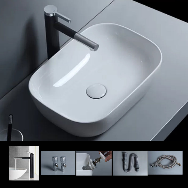 Traditional Vessel Bathroom Sink Porcelain with Faucet Basin Sink