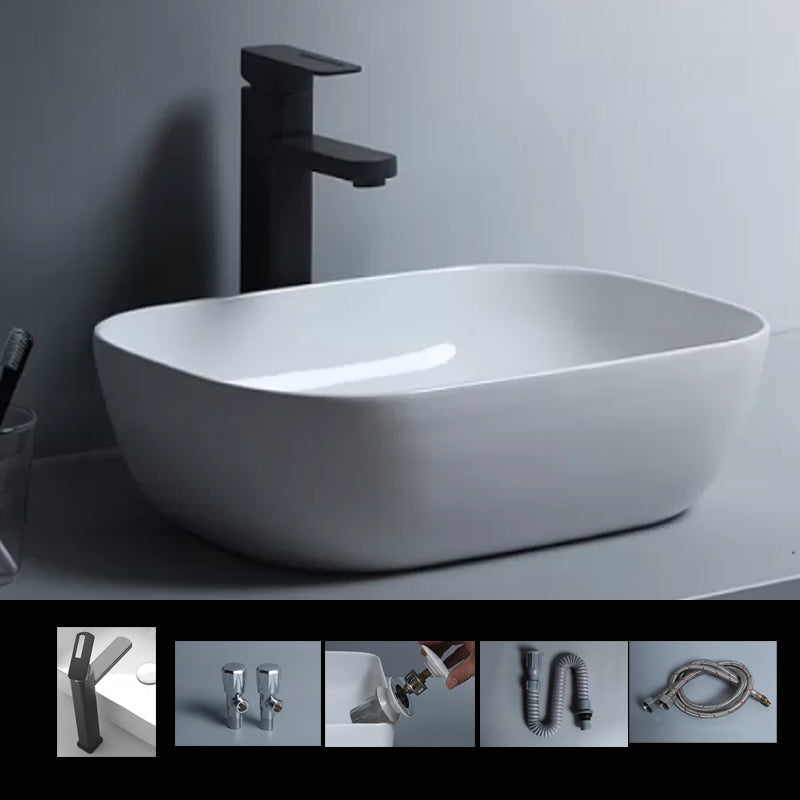 Traditional Vessel Bathroom Sink Porcelain with Faucet Basin Sink