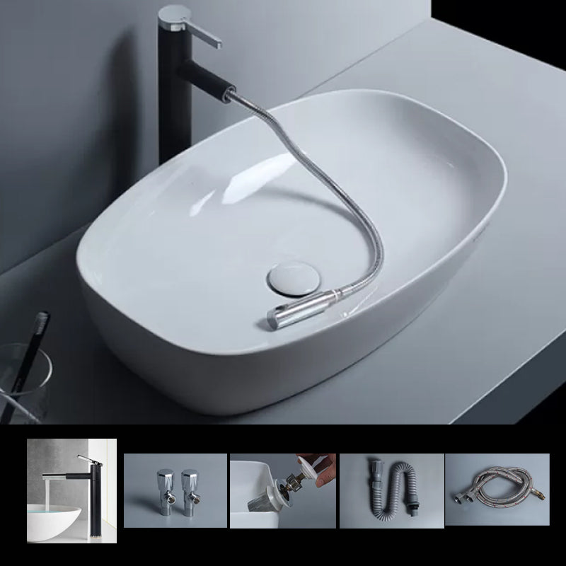 Traditional Vessel Bathroom Sink Porcelain with Faucet Basin Sink