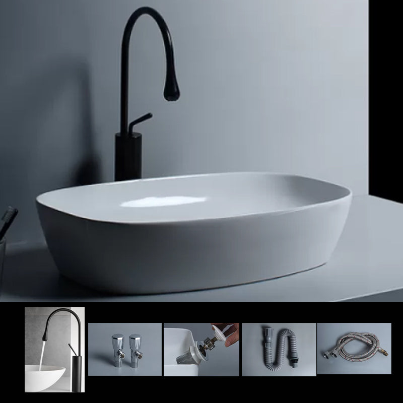 Traditional Vessel Bathroom Sink Porcelain with Faucet Basin Sink
