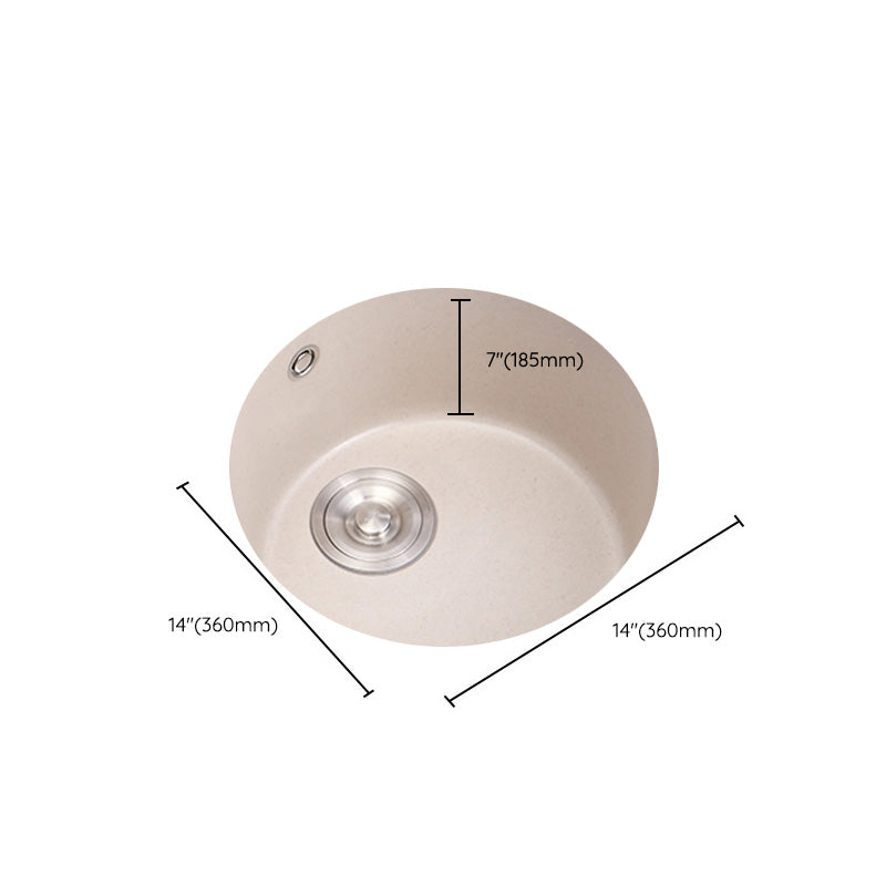 Round Kitchen Sink Quartz Single Bowl Kitchen Sink with Drain Assembly
