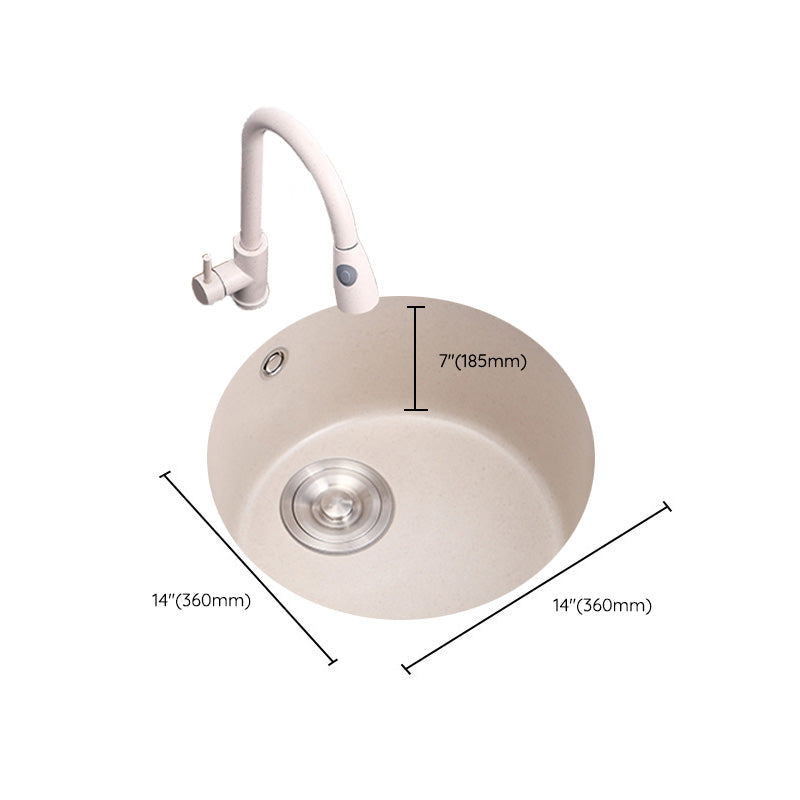 Round Kitchen Sink Quartz Single Bowl Kitchen Sink with Drain Assembly