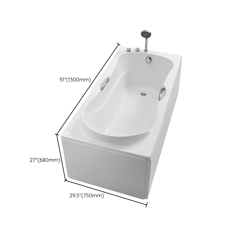 Acrylic Bath Soaking Back to Wall Bathtub in White , 29.53-inch Tall