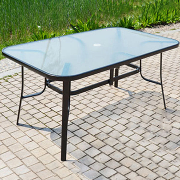 Industrial Glass Top Bistro Table Water Resistant Patio Table with Iron Frame