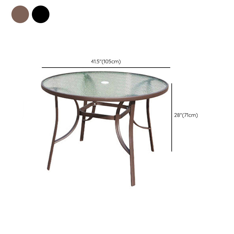 Industrial Glass Top Bistro Table Water Resistant Patio Table with Iron Frame