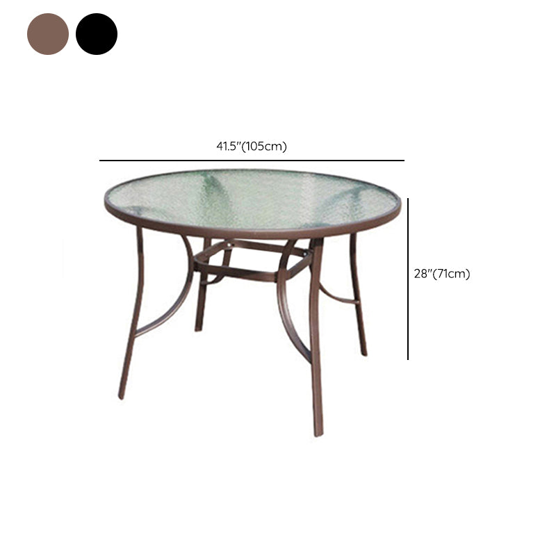 Industrial Glass Top Bistro Table Water Resistant Patio Table with Iron Frame