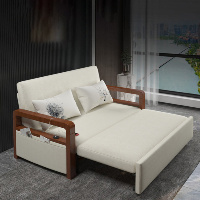 White Futon Sleeper Sofa Bed Contemporary Style with Arms Convertible Sofas