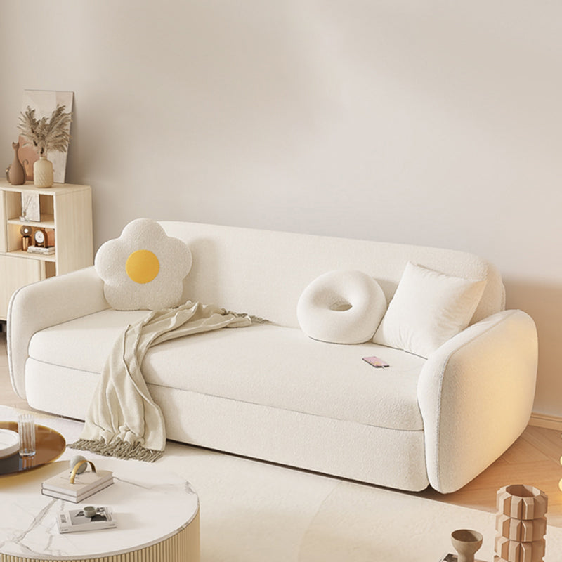 Scandinavian Futon Sleeper Sofa Bed Wooden and Fabric Convertible Sofas in White