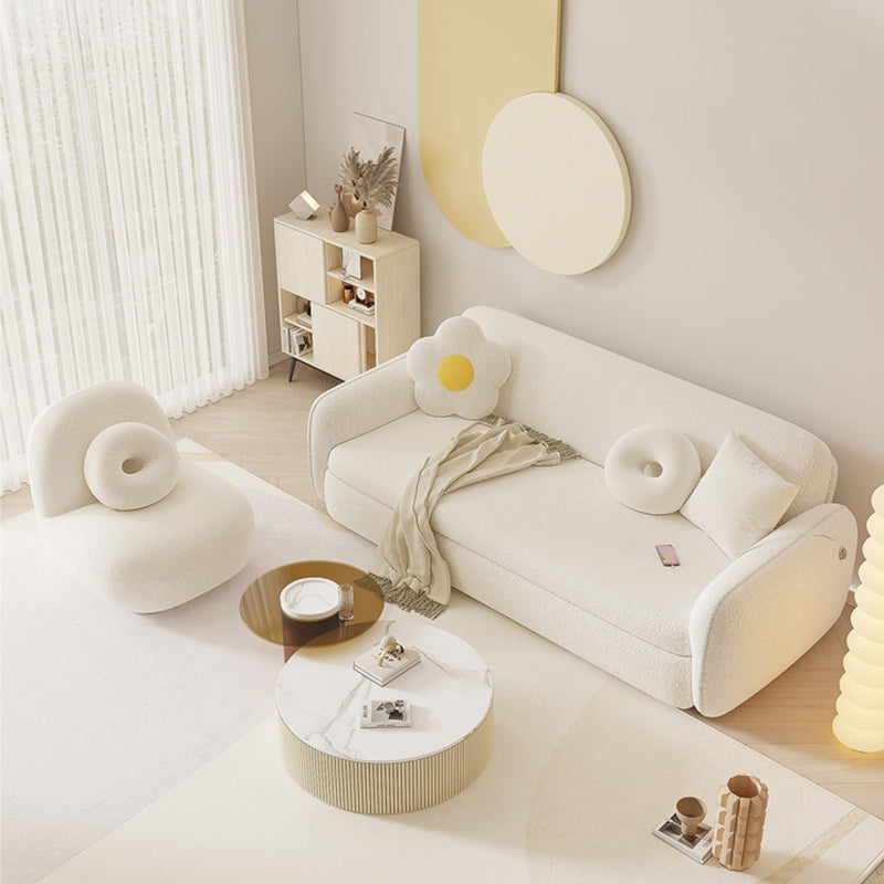 Scandinavian Futon Sleeper Sofa Bed Wooden and Fabric Convertible Sofas in White