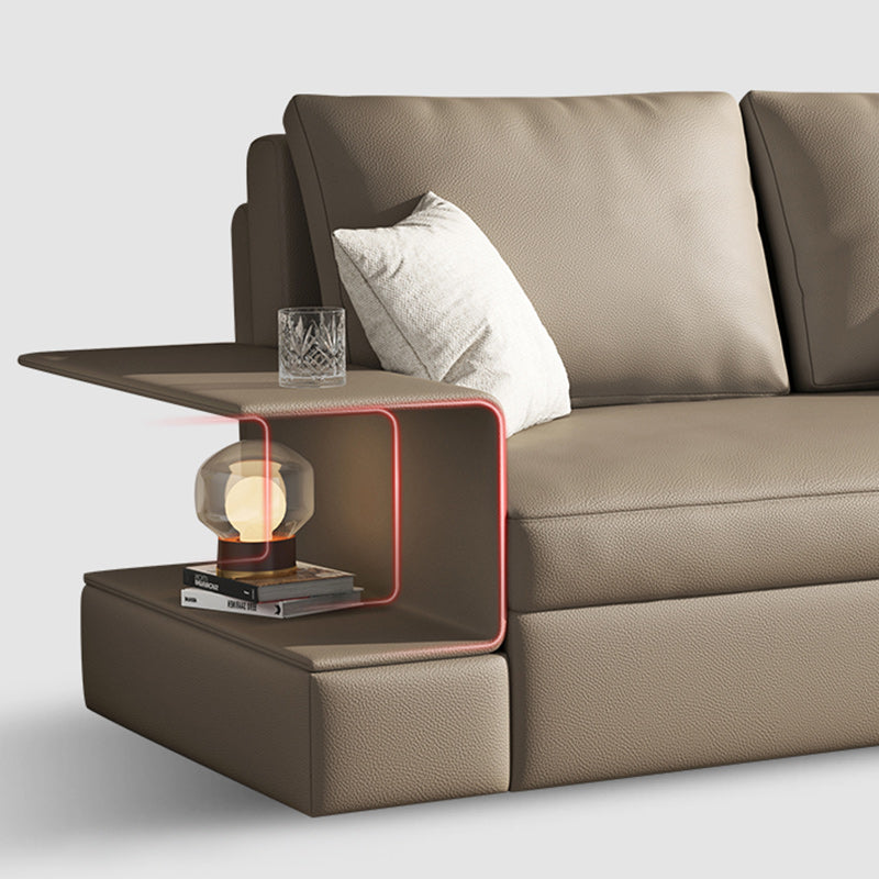 Leather Sleeper Sofa Gray Pillow Back Futon Sleeper Sofa with Storage