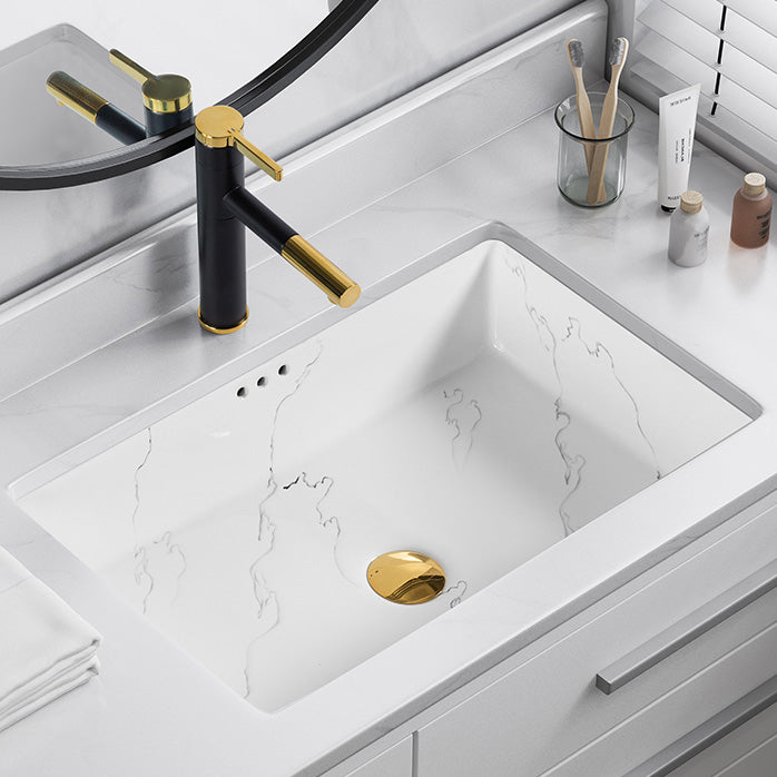 Modern Undermount Vanity Sink Rectangular Porcelain with Overflow Basin Sink