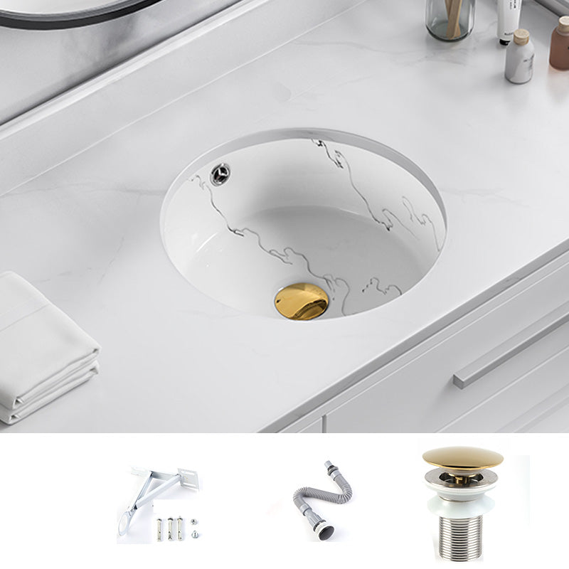 Modern Undermount Vanity Sink Rectangular Porcelain with Overflow Basin Sink