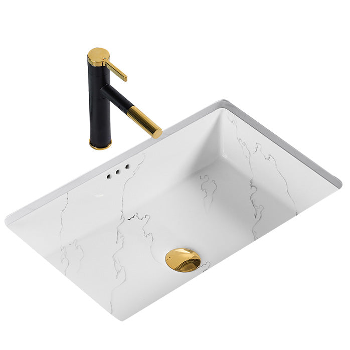 Modern Undermount Vanity Sink Rectangular Porcelain with Overflow Basin Sink