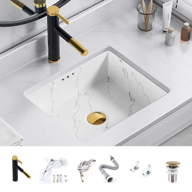 Modern Undermount Vanity Sink Rectangular Porcelain with Overflow Basin Sink