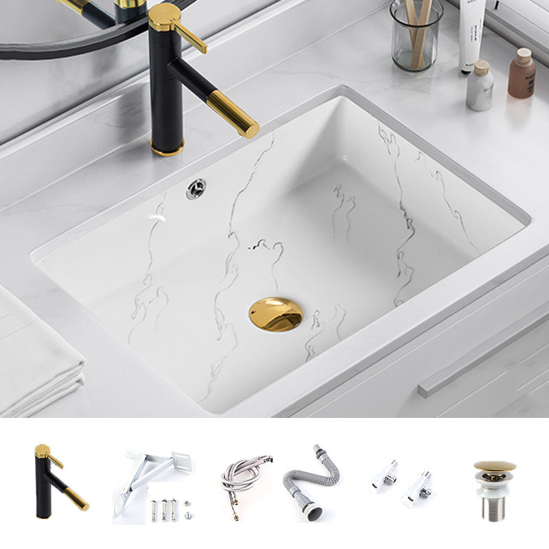 Modern Undermount Vanity Sink Rectangular Porcelain with Overflow Basin Sink