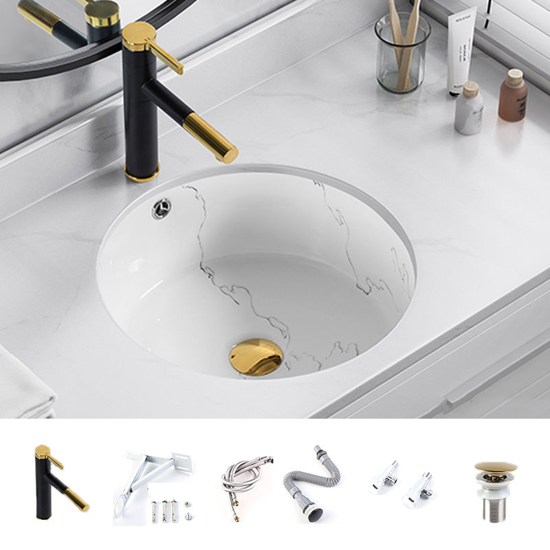 Modern Undermount Vanity Sink Rectangular Porcelain with Overflow Basin Sink
