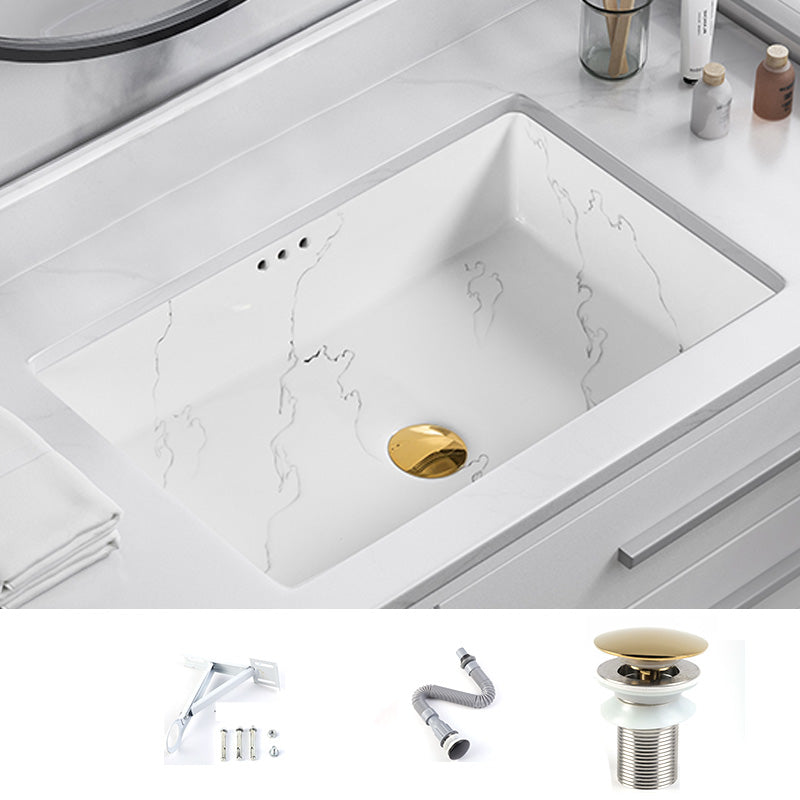 Modern Undermount Vanity Sink Rectangular Porcelain with Overflow Basin Sink